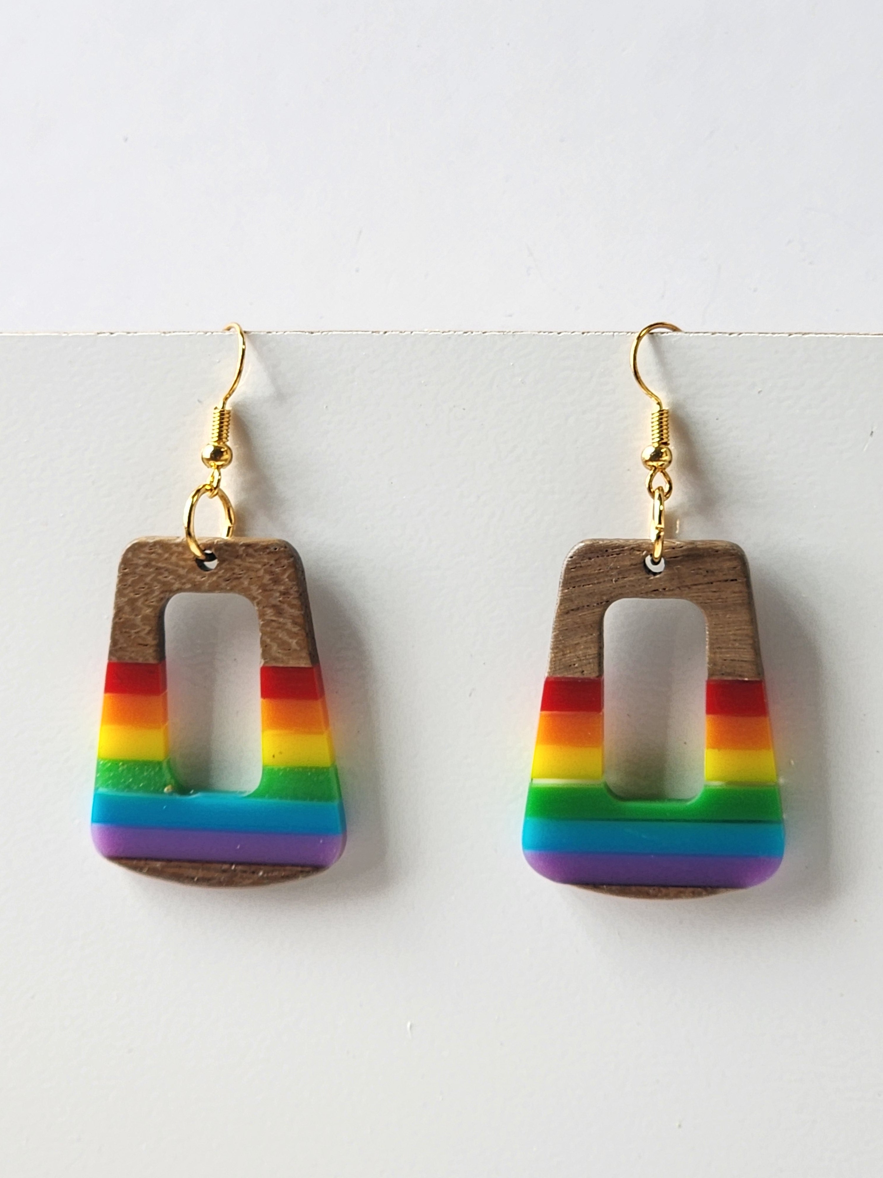 Wood and Epoxy Rainbow Earrings