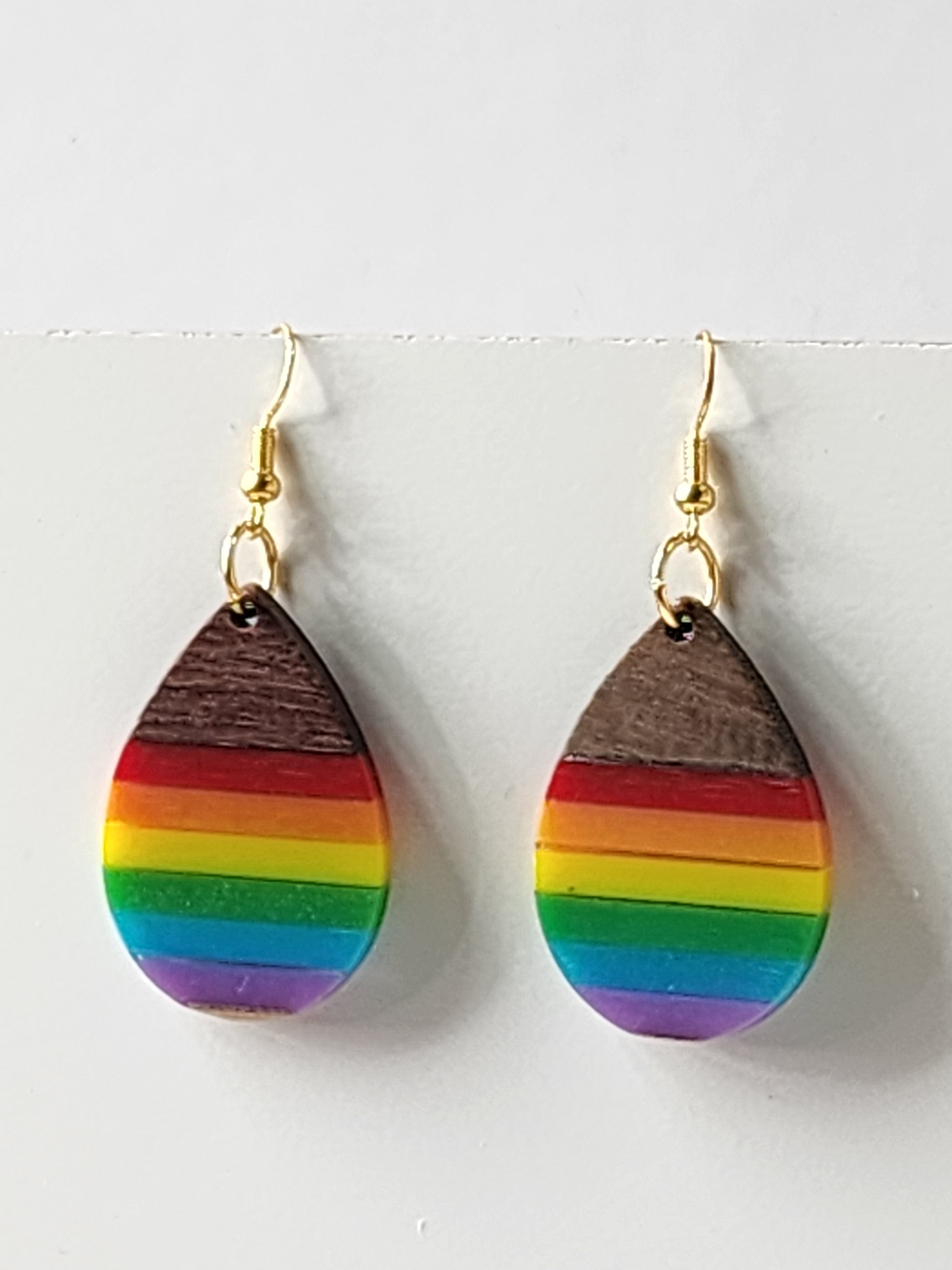 Wood and Epoxy Rainbow Earrings