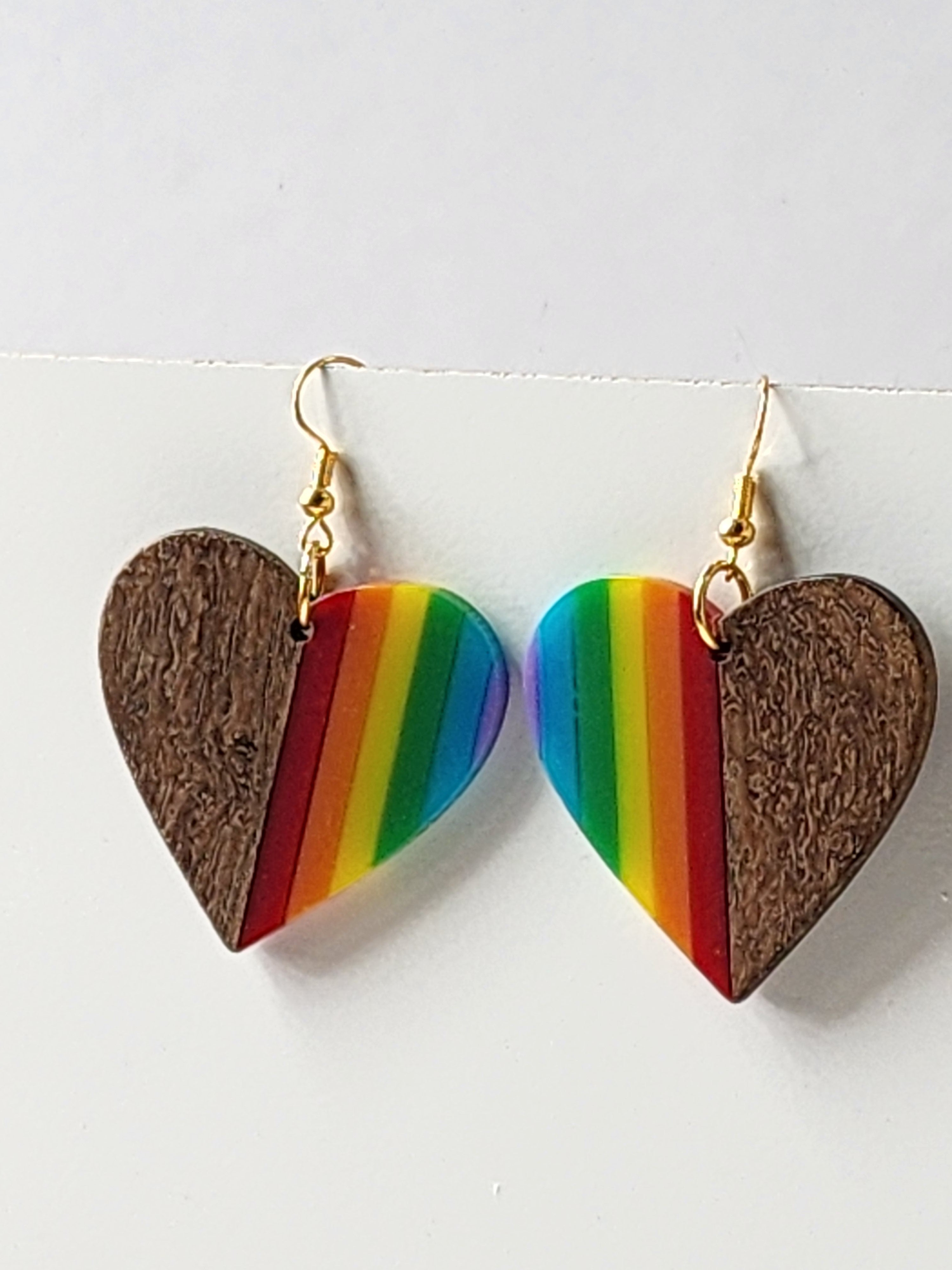 Wood and Epoxy Rainbow Earrings