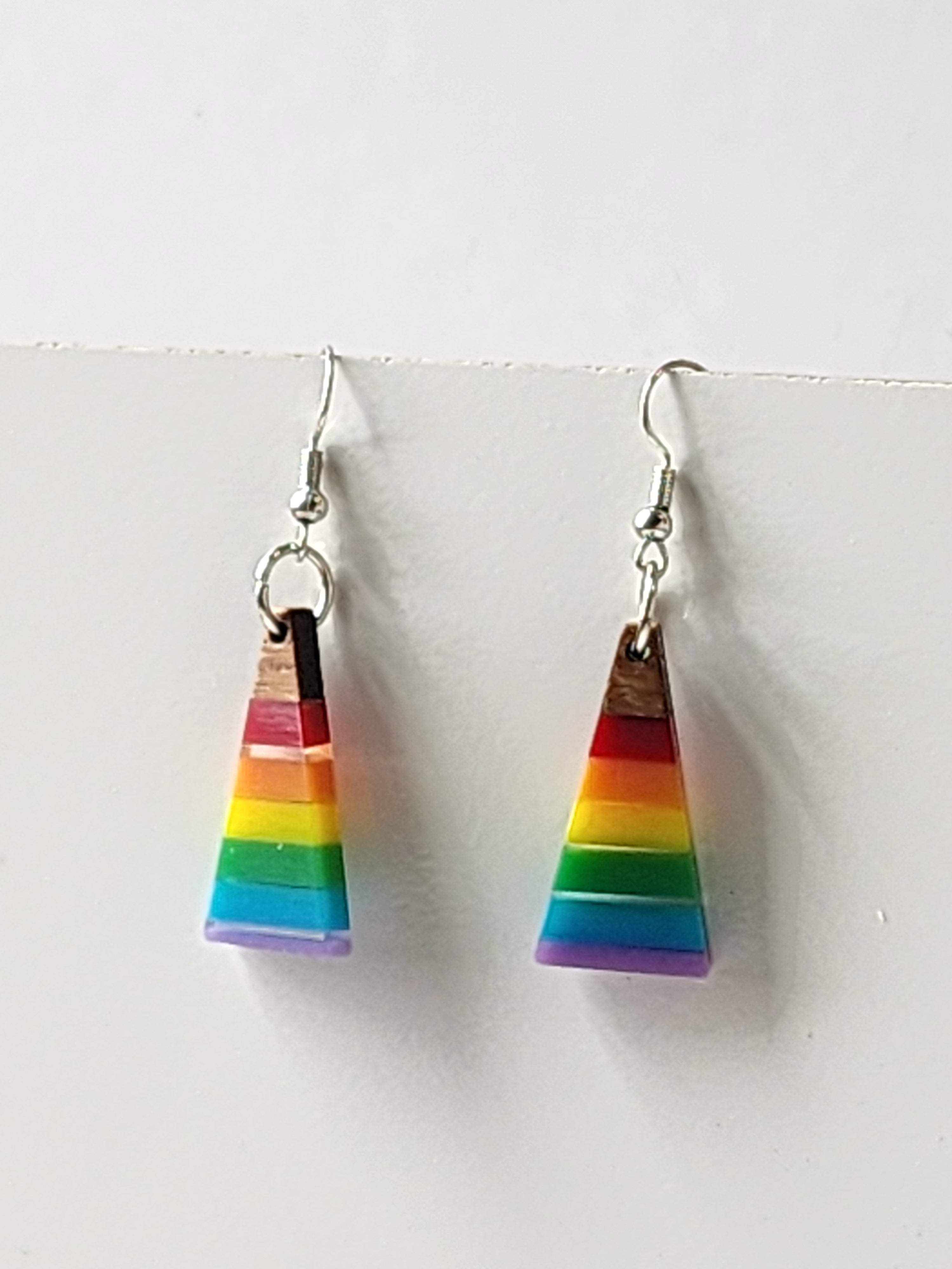 Wood and Epoxy Rainbow Earrings